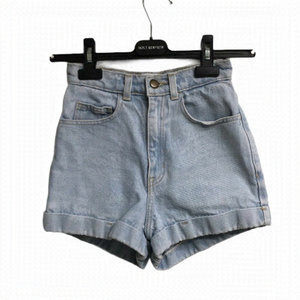 AMERICAN APPAREL High Waisted Cuffed Denim Shorts Blue 24